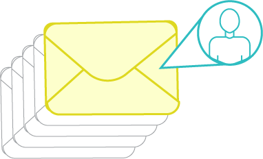 a stack of envelopes with a person