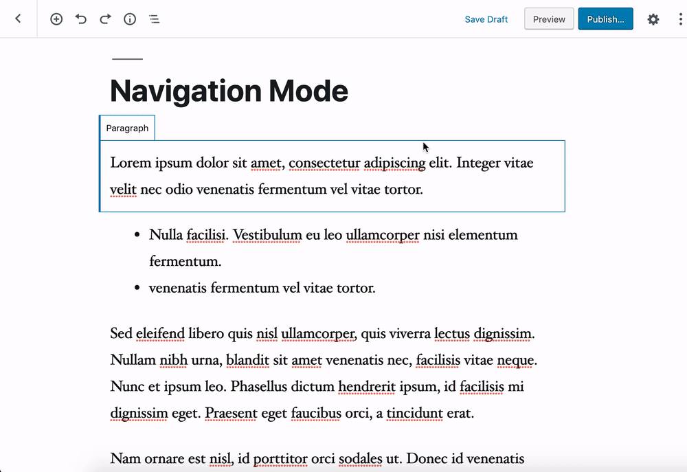WordPress Navigation Mode