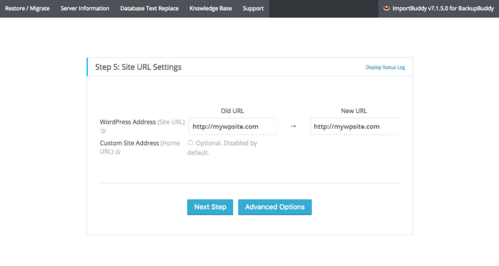 importbuddy site URL settings
