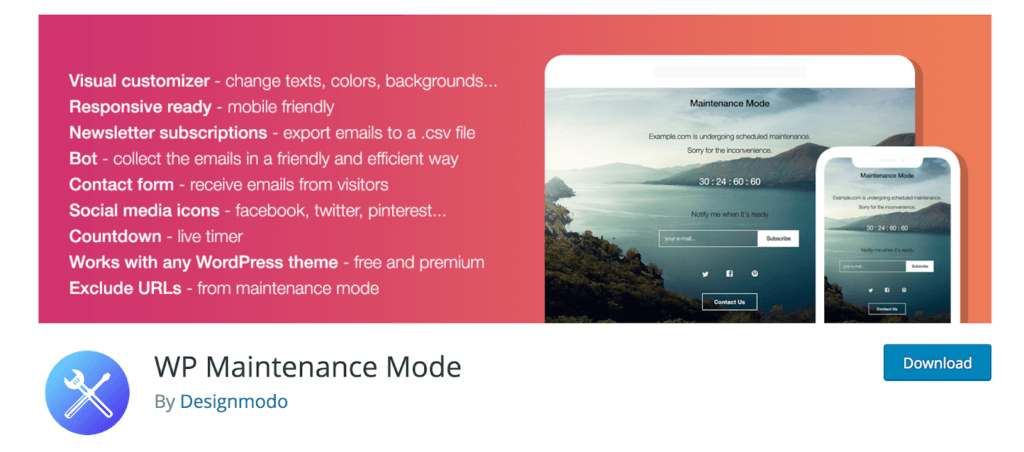 WP Maintenance Mode plugin