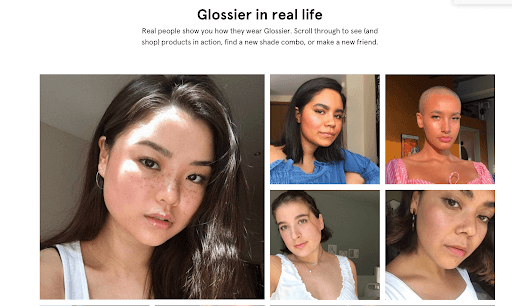 Glossier's Shop the Look Testimonial Page Example