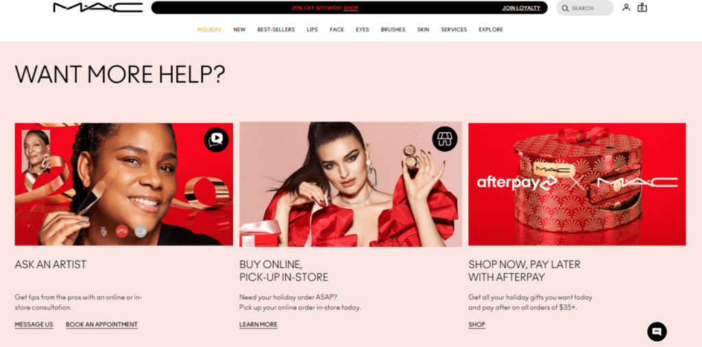 mac cosmetics ecommerce store page