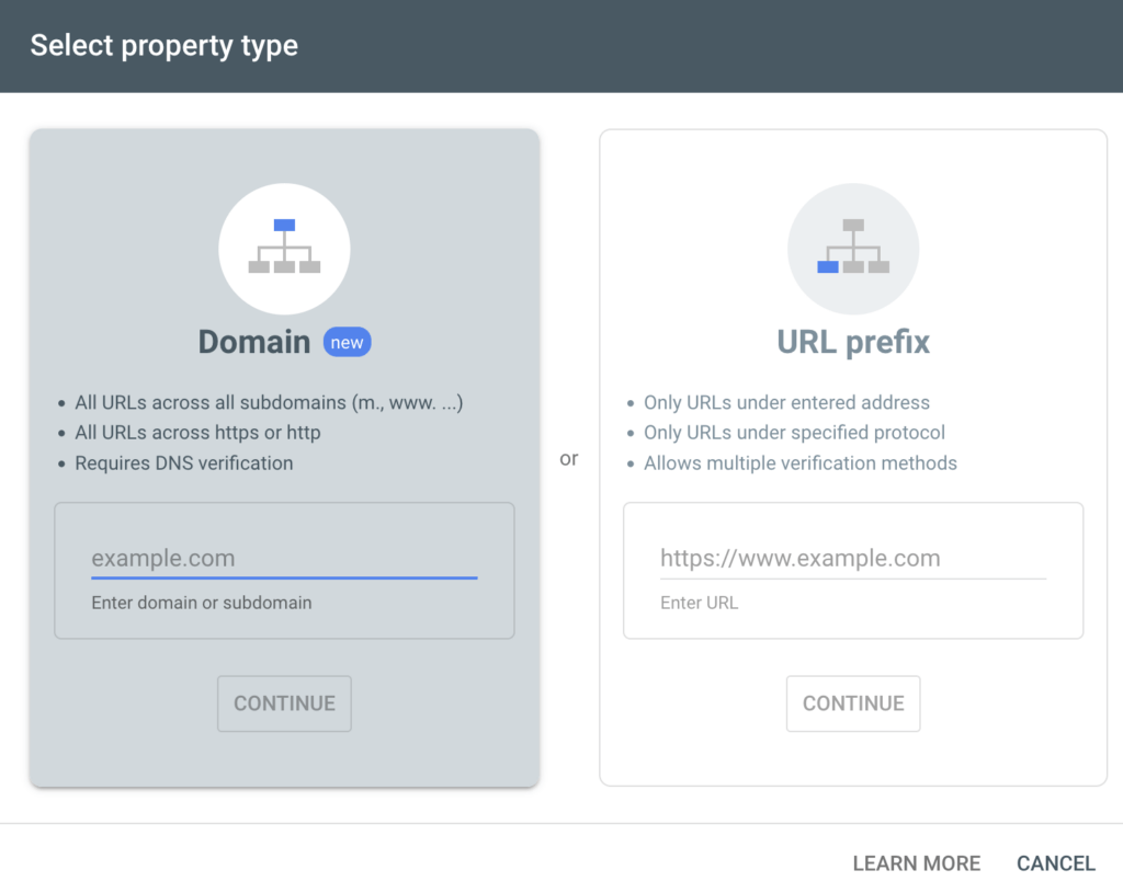 Adding a property to Google Search Console