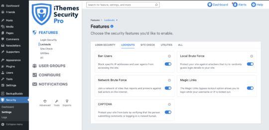 iThemes Security › Settings › Features ›  Lockouts
